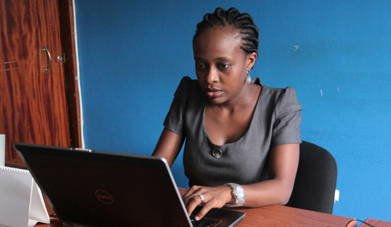 Tina Byaruhanga at her work place. She has recently ventured into e-commerce businessa a relatively new sector in Uganda. Photo by Ismail Kezaala