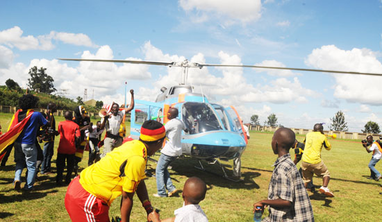 Ivan Ssemwanga jets in for the Cranes game momentarily taking over the limelight. Photo By Eddie Chicco