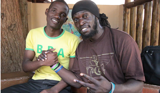 Ivan (left) and rapper Babaluku at the National Theatre. PHOTO BY ISMAIL KEZAALA