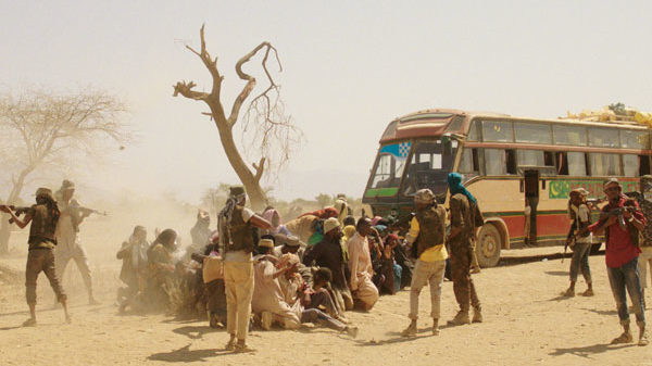 A screen-grab of a scene from the short film Watu Wote