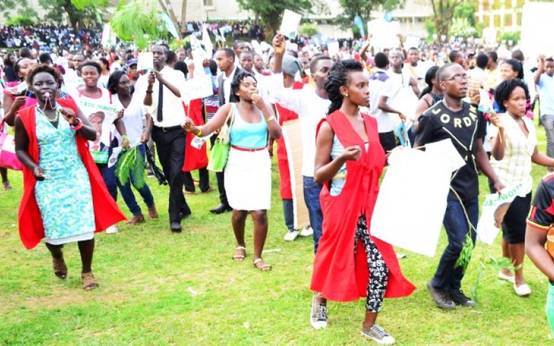 Makerere University students during a guild campaign in 2016