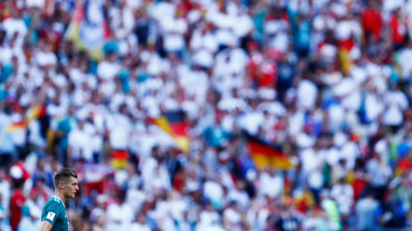 Germany's midfielder Toni Kroos reacts following his team's loss during the Russia 2018 World Cup Group F football match between South Korea and Germany at the Kazan Arena in Kazan