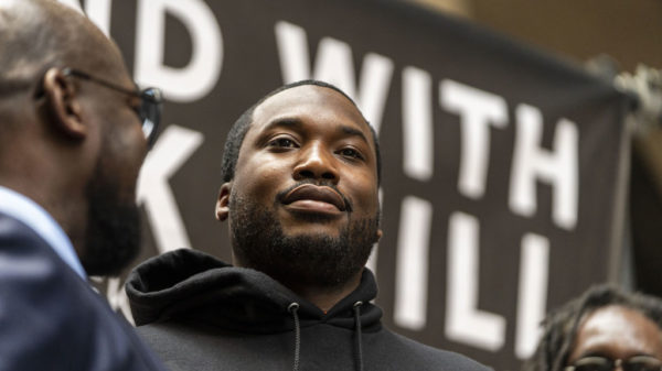 Rapper Meek Mill participates in a rally before he returns to court for a post-conviction appeal on June 18, 2018 in Philadelphia, Pennsylvania. Organizers of the "Stand With Meek Mill" rally are calling for the judge to grant the rapper a new trial over a 2007 drug and guns case., which his lawyers have repeatedly asked for and which the District Attorney's Office does not oppose.