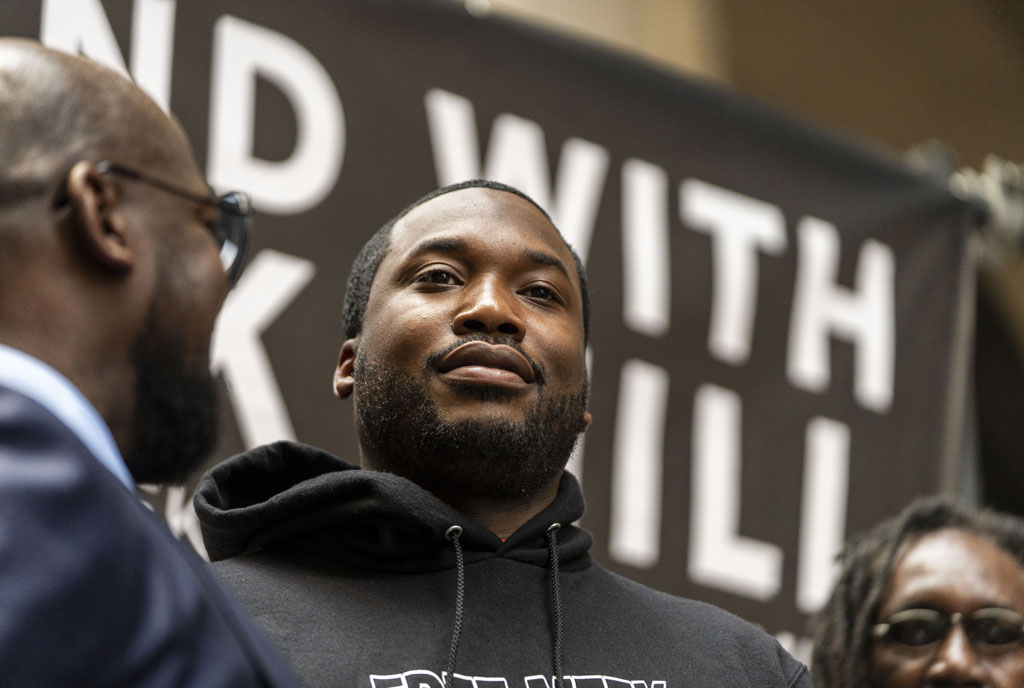 Rapper Meek Mill participates in a rally before he returns to court for a post-conviction appeal on June 18, 2018 in Philadelphia, Pennsylvania. Organizers of the "Stand With Meek Mill" rally are calling for the judge to grant the rapper a new trial over a 2007 drug and guns case., which his lawyers have repeatedly asked for and which the District Attorney's Office does not oppose.