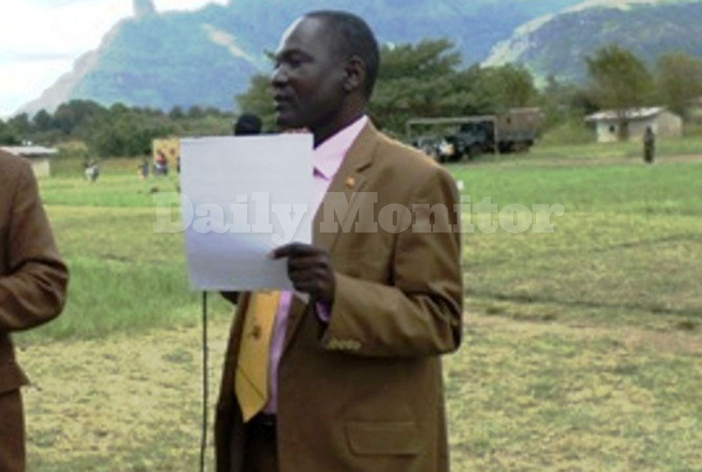 A file photo of Mr Geoffrey Aluma speaking during the independence cellebrations in Nakapiripirit in 2014.