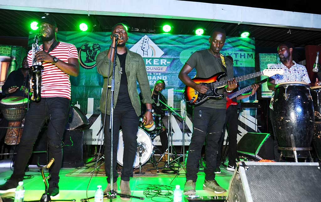 Janzi band members entertain the guests during the Tusker malt music Lounge at Gabz Lounge
