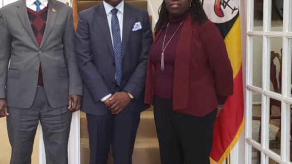 Jack Pemba,CEO Pemba group of companies (C)with Ssebujja Katende (L) Uganda's Ambassador to USA and Deputy Head of Mission Santa Mary Laker Kinyera. Courtesy photo.